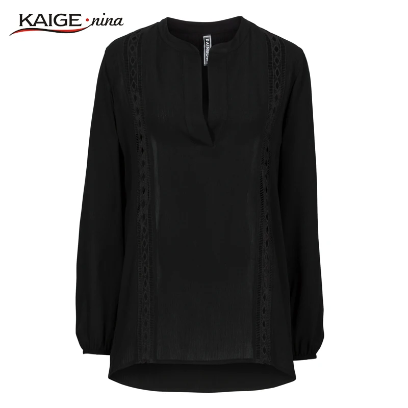 Kaige. Нина Женщины Топы Осень Офис Чистый Цвет Выдалбливают Плюс Размер Женщин