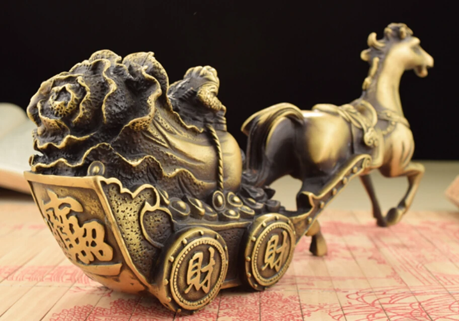

China brass collection crafts horse pull cabbage statue