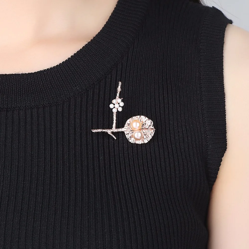 CZCITY Rose Gold Color Luxury Beautiful Plants Natural Pearl Brooches for Women Fashion Bohemian Pins Brooch Jewelry Summer Gift | Украшения