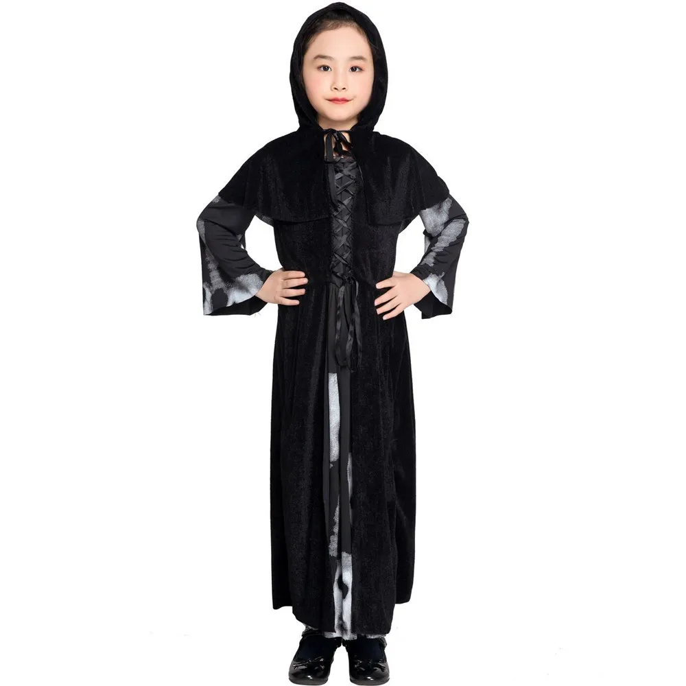 Hoodie Witch child clothing Grim Reaper girl black Dress Scary Cosplay Costumes Halloween kid Dresses | Тематическая одежда и