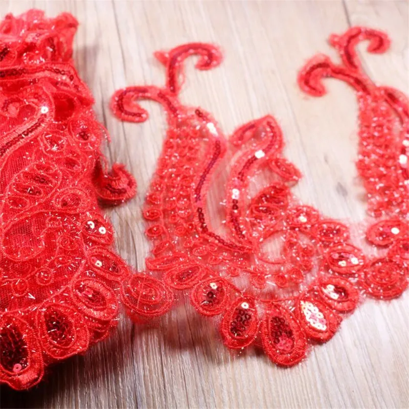 Delicate 1yard Red Glitter Wedding Dress Cording Lace Applique Thread Embroidery Accessories Trim 25cm LR0006 | Дом и сад