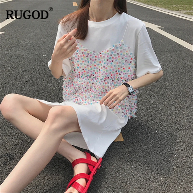 RUGOD 2019 New Arrival Women O-neck Half Sleeves Straight Fake Two Piece Dress Sweet Korean Style Slim Modis Summer Mujer | Женская