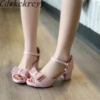 summer new pattern fashion simplicity high heeled fish mouth women sandals pink white black sweet bow women sandals size 34 43