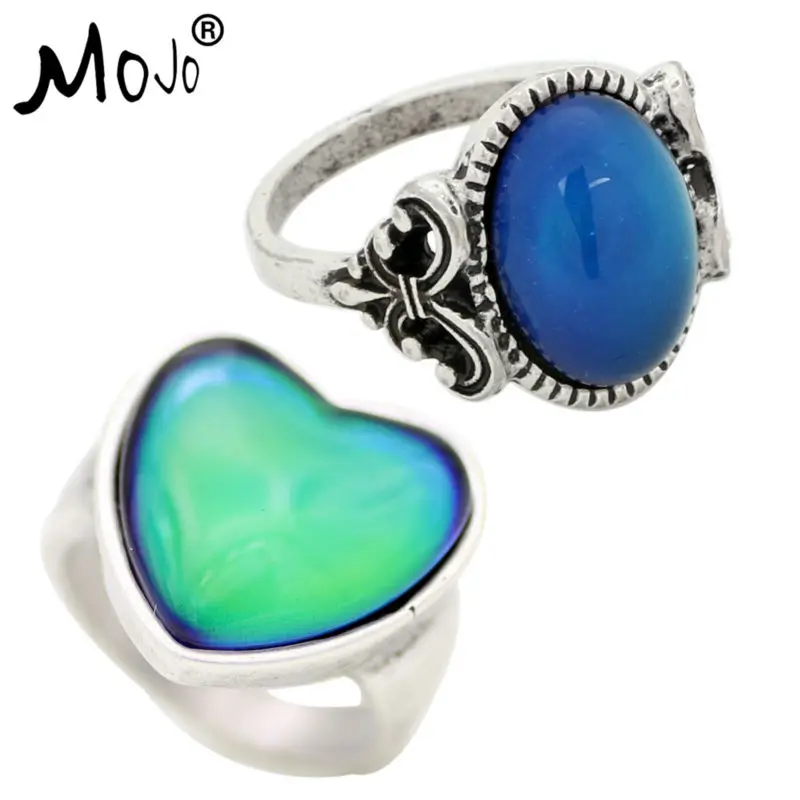 

2PCS Vintage Bohemia Retro Color Change Mood Ring Emotion Feeling Changeable Ring Temperature Control Ring for Women RS008-RS056