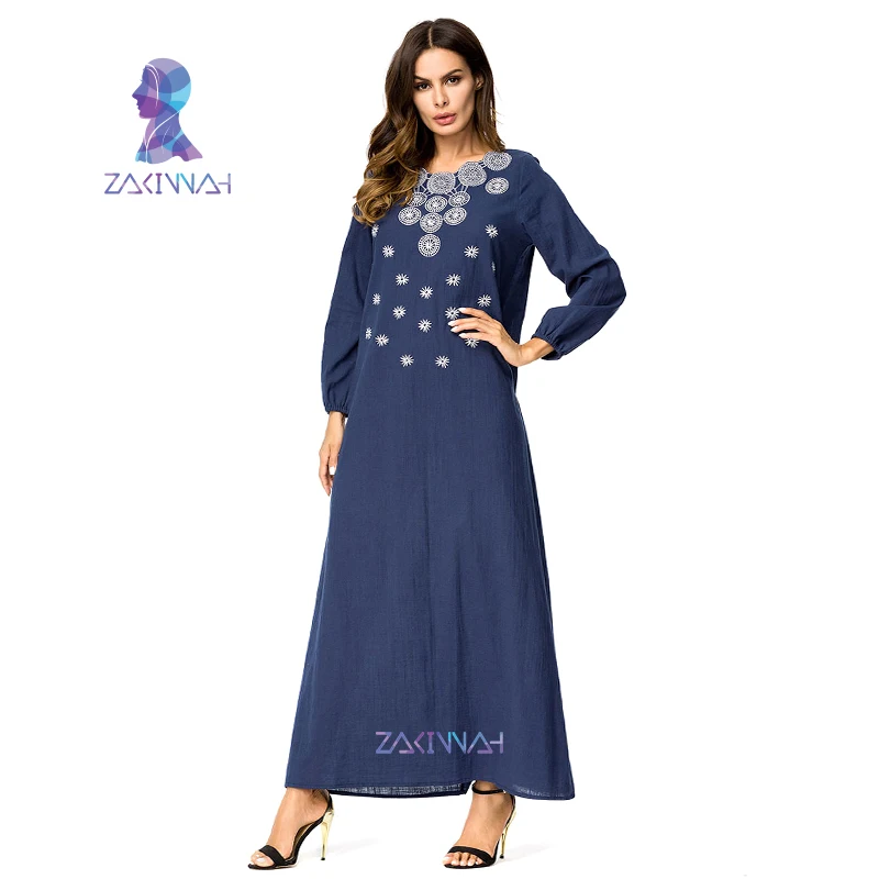 Модное мусульманское женское платье Abayas Дубай вышивка длинное Большие размеры