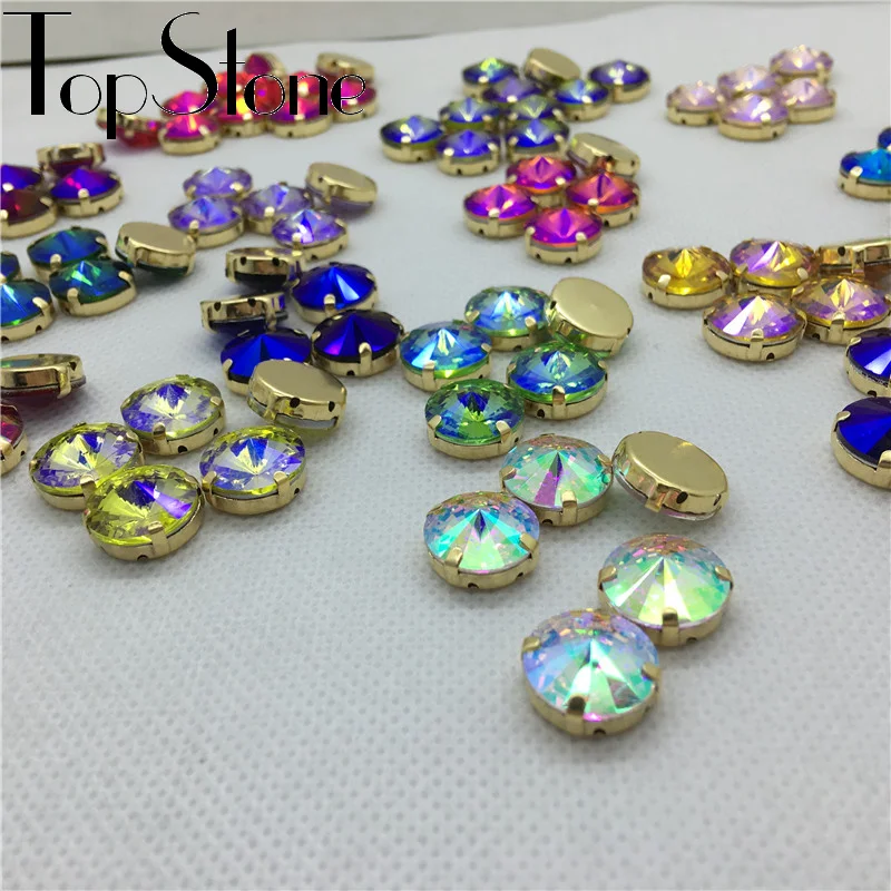 Все цвета AB Sew On Rivoli Crystal необычный камень с золотым когтем 6 мм 8 10 12 14 16 18 бусины