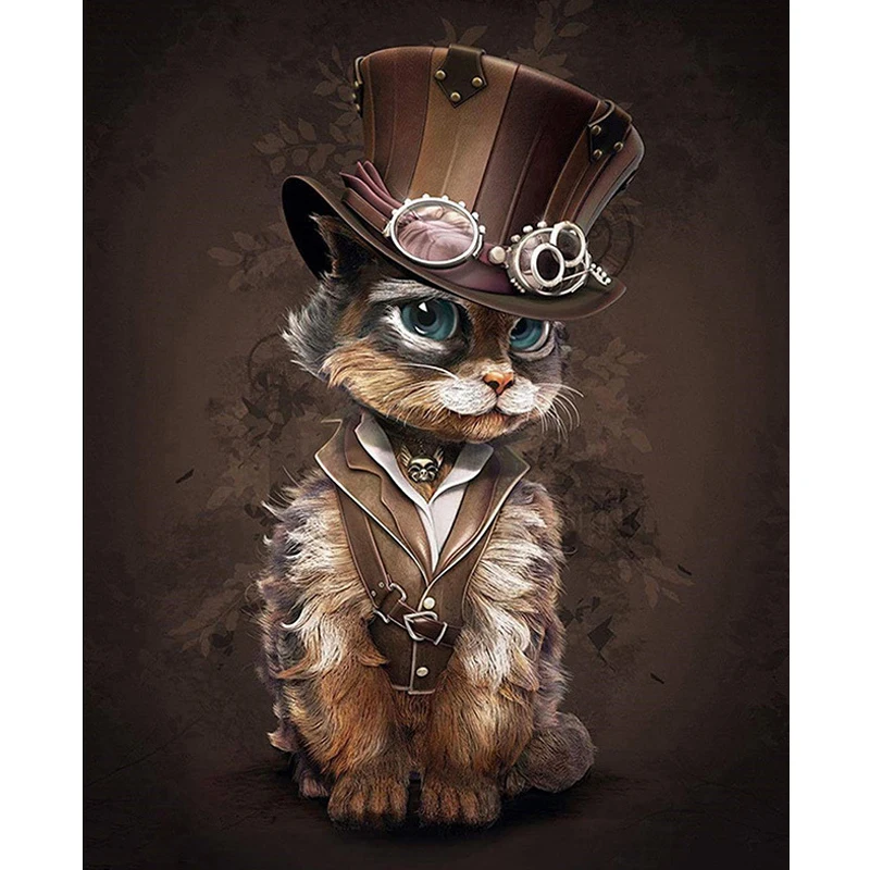 

5D DIY Full Drill Round Diamond Painting Cartoon Gentleman Cat Pattern Diamond Embroidery Cross Stitch Mosaic Wall Stickers