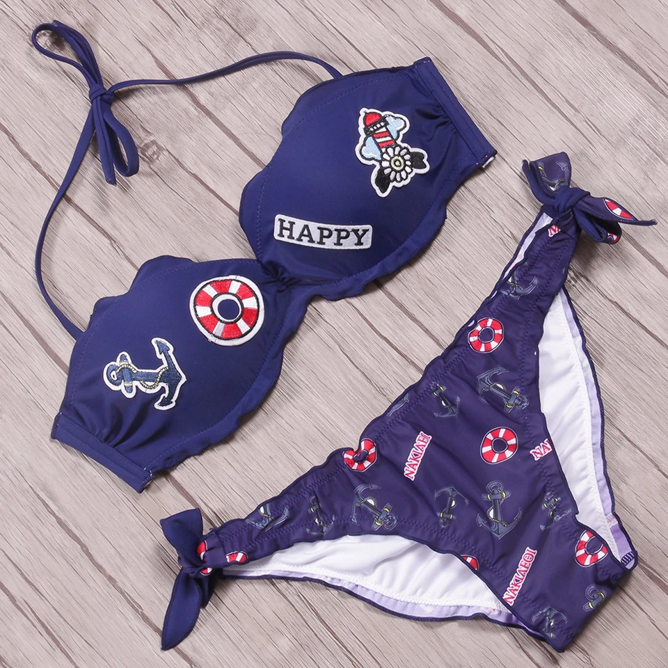Женский купальный костюм Biseafairy бикини с оборками и лямкой на шее купальник