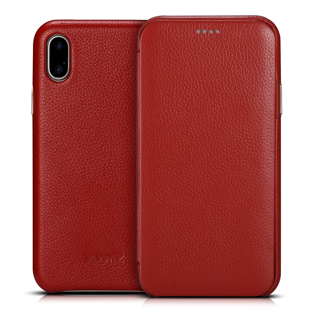 

For iPhone X XS XR Genuine Case iPhone 7 8 8Plus Cowhide Real Leather Retro Flip Case Slim Smart Cover for Apple iPhone XS Max