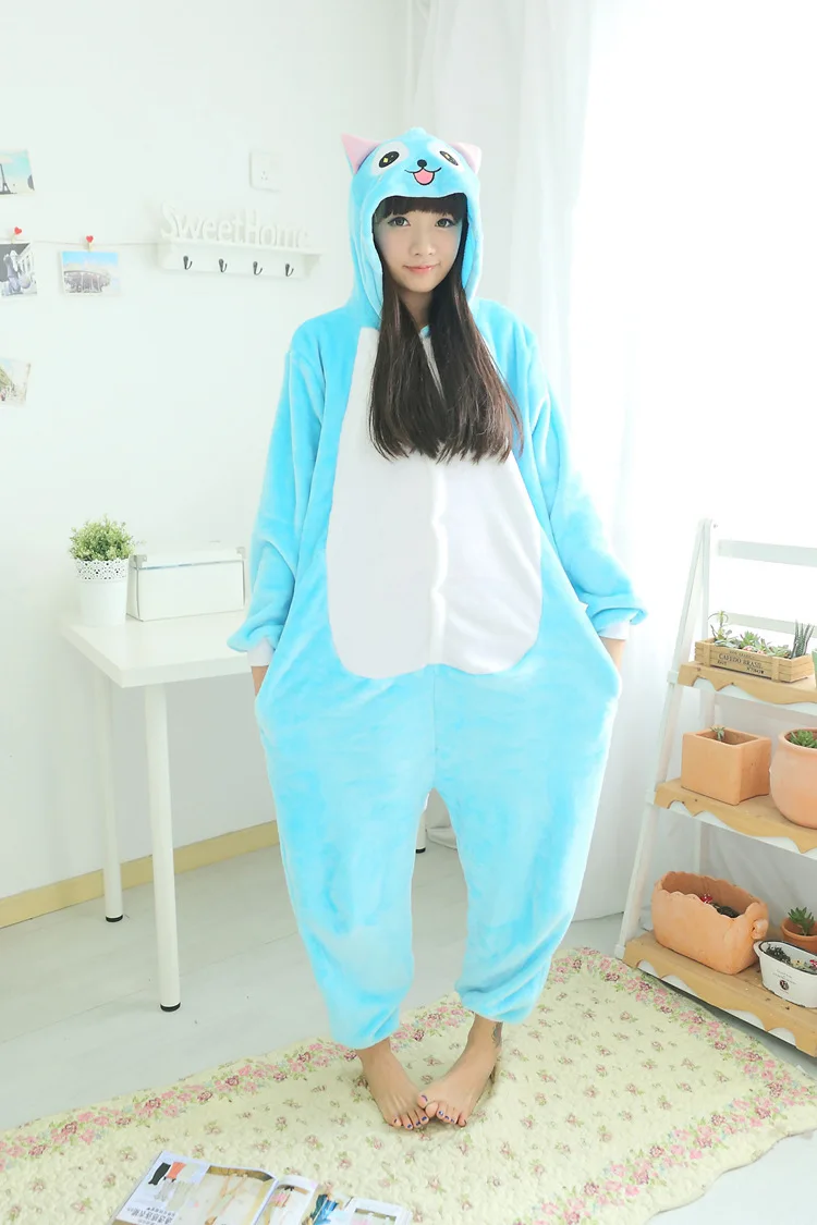 Flannel Cat Kigurumi Animal Men Blue Onesie Jumpsuit Adult Carnival Pajamas For Women BodySuit Sleepwear Halloween Cosplay Party |