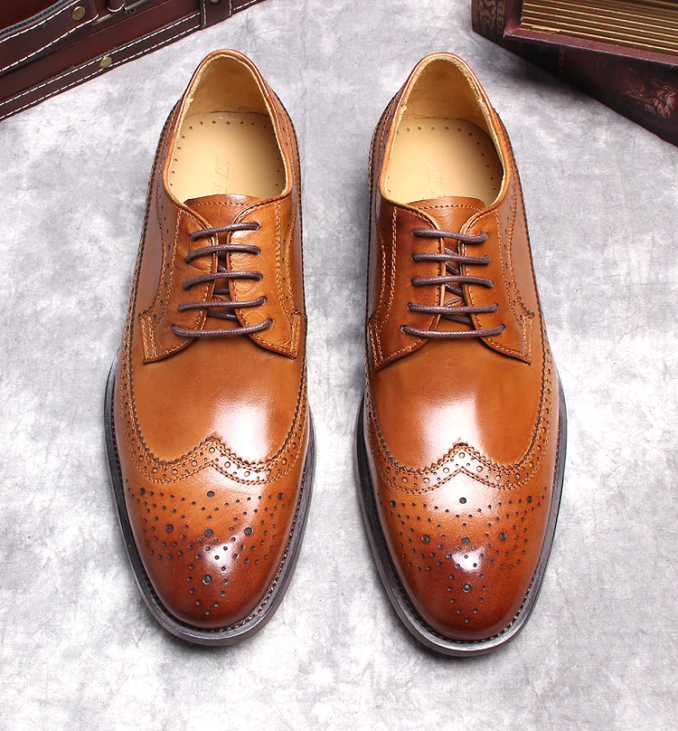 

Yellow black mens genuine leather oxfords shoes lace up carved mens derby shoes handmade man wedding borgues oxfords shoes