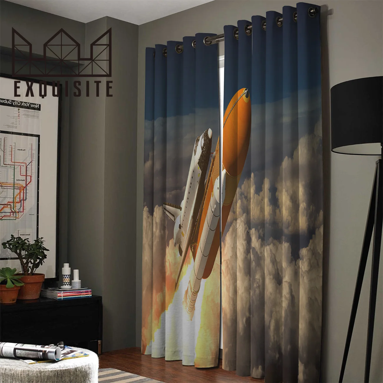 Изысканные шторы для дома космический челнок эмиссионные полиэфирные оконные