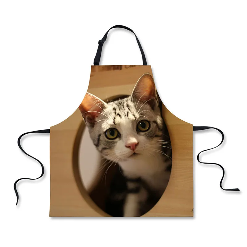 Высококачественные модные кухонные фартуки с 3D-принтом кошки для дома и отдыха |