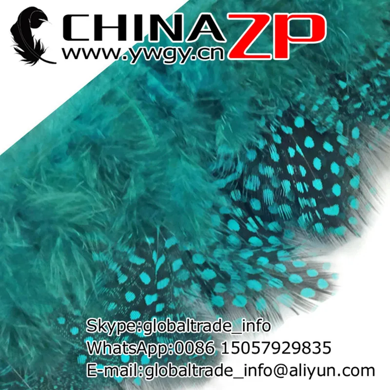 

Gold Manufacturer CHINAZP Factory 10yards/lot Exporting Good Quality Dyed Peacock Blue Guinea Polka Dot Hen Plumage Feather Trim