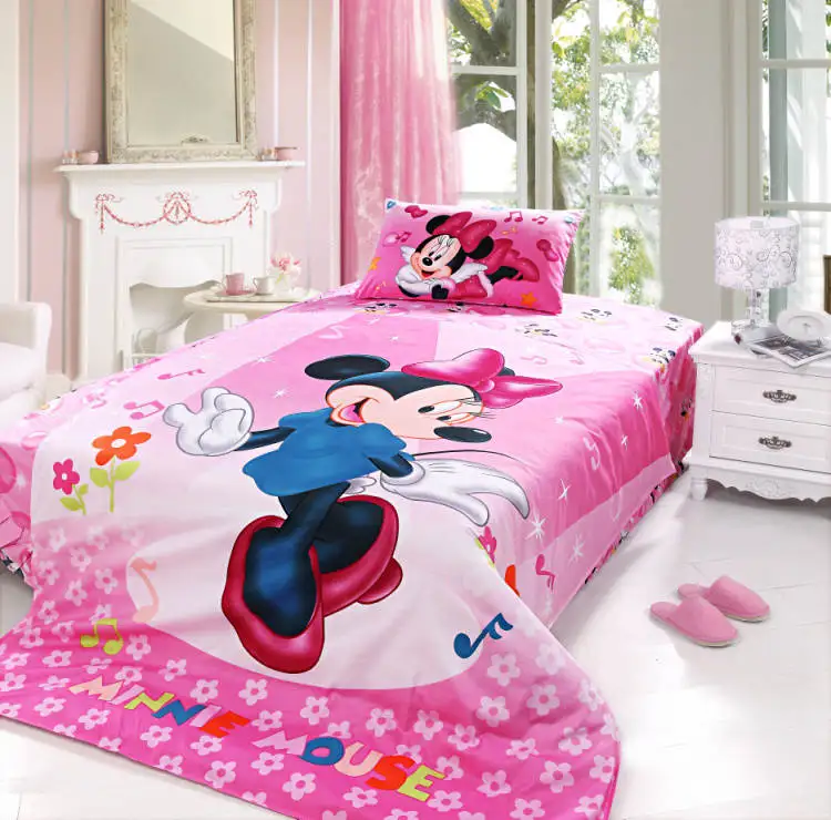 minnie bedding 2 Розовый комплект постельного белья с Минни Маус, постельное белье для девочек, домашний декор, хлопковое покрывало, одиночное покрывало, 3 шт., Детские пододеяльники - Цвет: minnie bedding 2