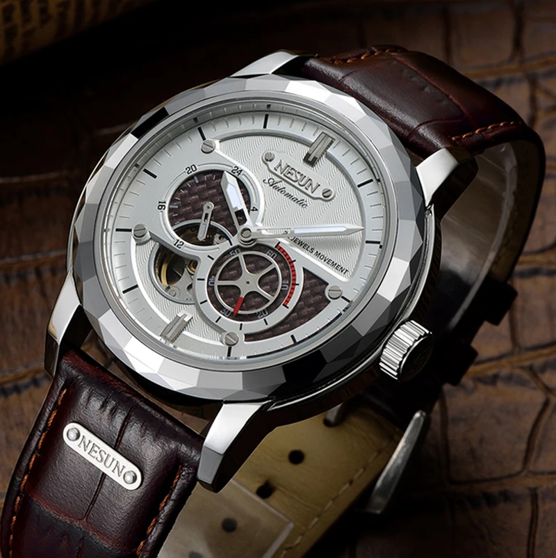 Швейцария Элитный бренд NESUN Скелет Tourbillon часы для мужчин Авто Self-Wind мужские 100 м