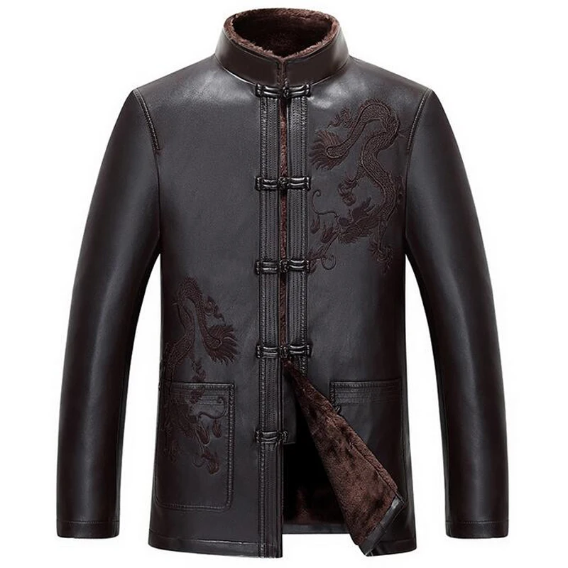 Xiu Luo винтажный китайский бренд мужские кожаные куртки пальто 3XL плюс размер