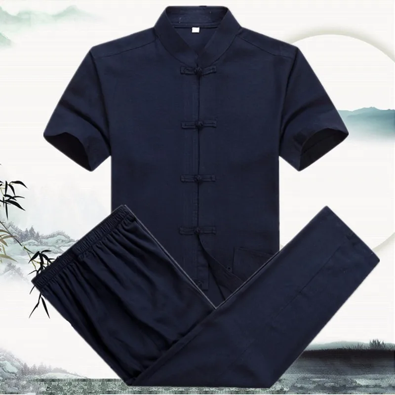 Летняя мужская хлопковая льняная одежда Wu Shu Tai Chi рубашка Shaolin Kung Fu Wing Chun + штаны