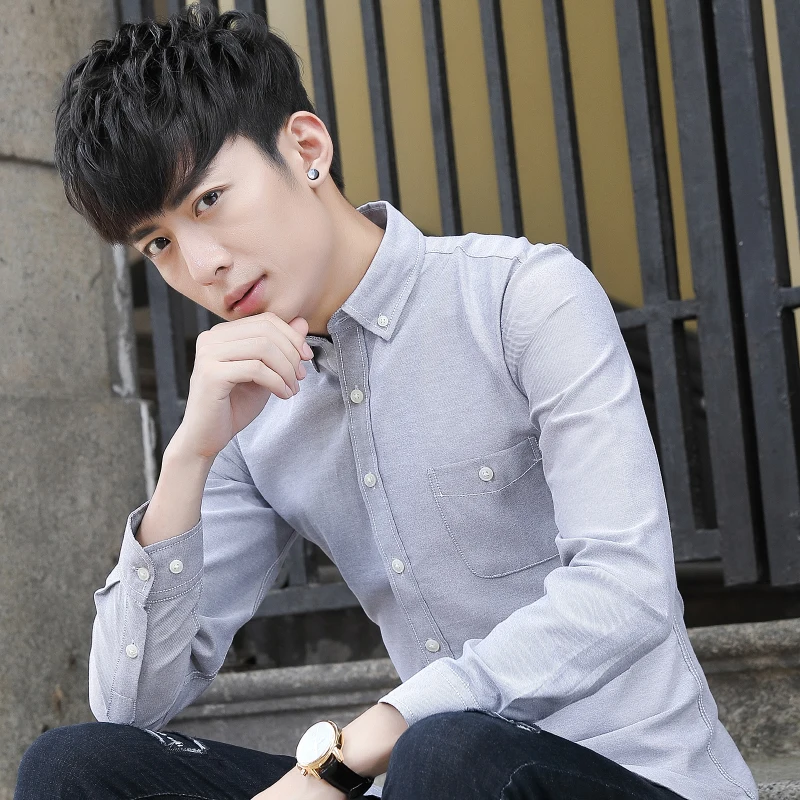 New fashion Long Sleeve Shirt Men's Spring Festival Korean version of self cultivation Youth casual shirt style | Мужская одежда