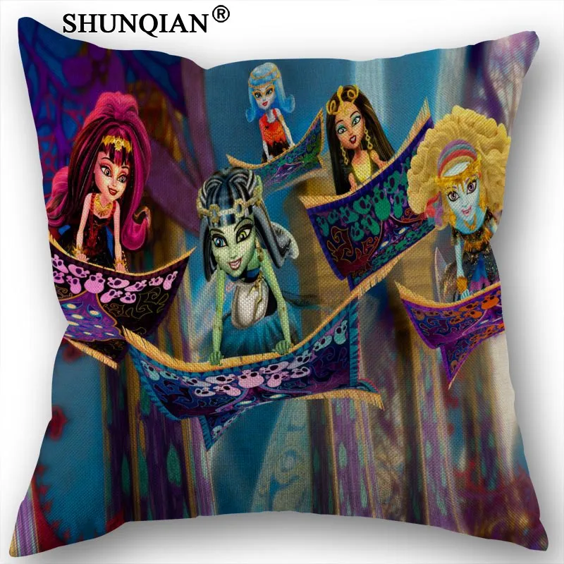 

Linen Cotton Pillowcase Monster High Printed Pillow Cover Home Textiles Decorative Pillowcase Customize Gift 45x45cm