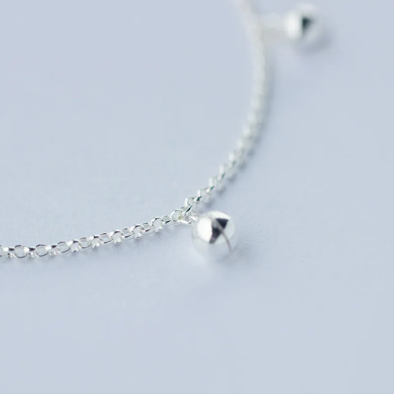 Настоящее серебро 925 проба маленький колокольчик очаровательный ножной браслет