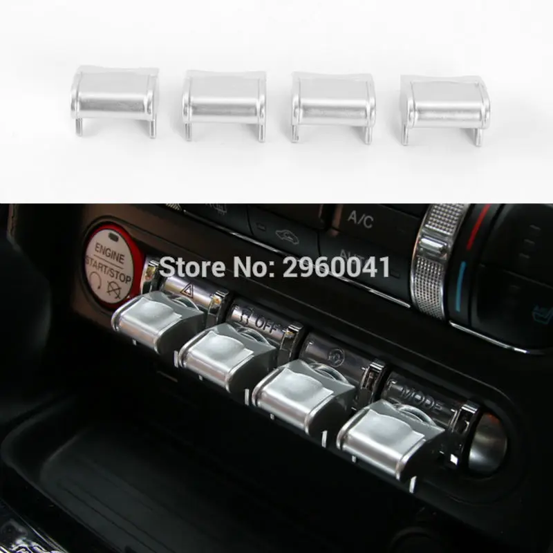 Серебряная крышка для кнопки навигации в салоне автомобиля Ford Mustang 2015 2016 2017 4 шт.