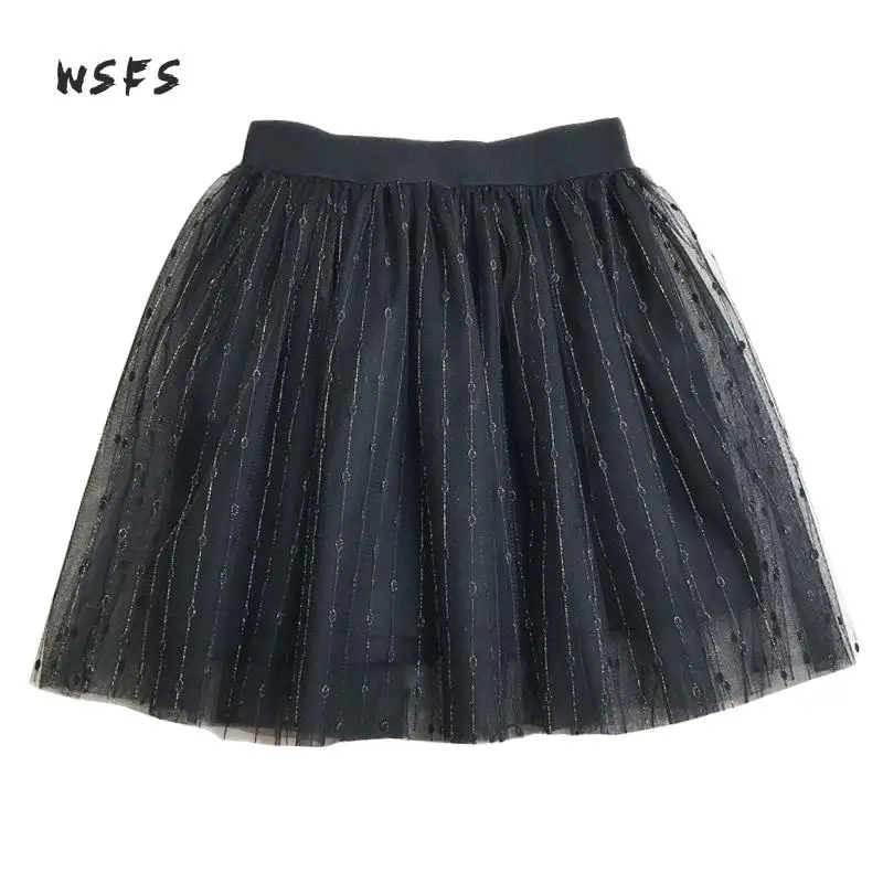 Летняя сетчатая бальная юбка короткая черная Золотая клетчатая с эластичным