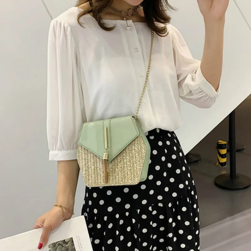 Сумки мессенджеры Boximiya стильная соломенная + Кожаная сумка женская летняя из