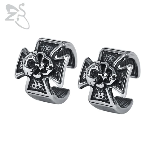 Skull Cross ZS, серьги из нержавеющей стали, панк, Череп, каффы, серьги для мужчин и женщин, готический стиль, клипсы, рок, байкер, каффы для ушей, хряща, серьги - Окраска металла: Skull Cross