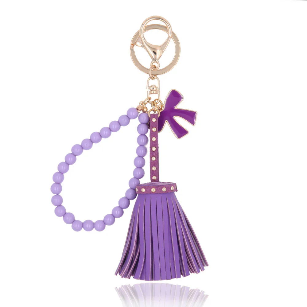 Брелок для ключей с кисточкой из искусственной кожи эмалированный брелок бантом