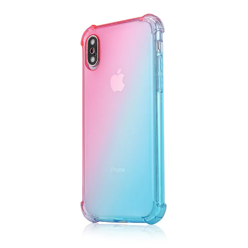 Чехол для iPhone XS X 8, прозрачный, милый, градиентный, тонкий, не царапающийся, TPU, чехол для телефона, усиленный, с углами, противоударный, защитный чехол - Цвет: Green Pink