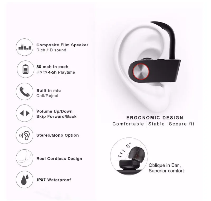 Мини близнецы Bluetooth наушники истинные беспроводные спортивные Sweatproof гарнитура с