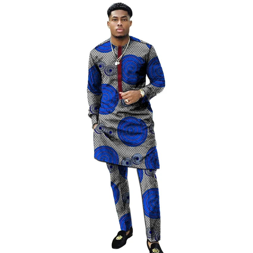 Африканские мужские комплекты из 2 предметов: Топ и штаны одежда в африканском