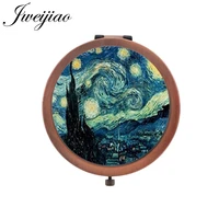 jweijiao van gogh oil painting masterpiece the starry night tools accessories pocket mirror mini espejo de maquillaje ns387