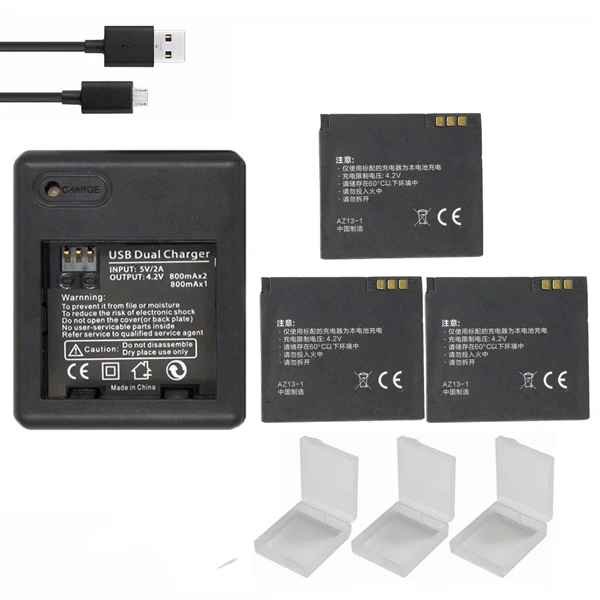 1010mAH 3,7 v Xiao yi аккумулятор xiaoyi yi запасные аккумуляторы аксессуары+ USB зарядное устройство для Xiaomi yi экшн-камеры аккумулятор - Цвет: 3battery charger