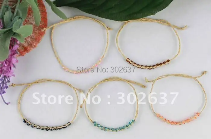 30PCS Mixed colours Beads braided raffia wish bracelets #21632