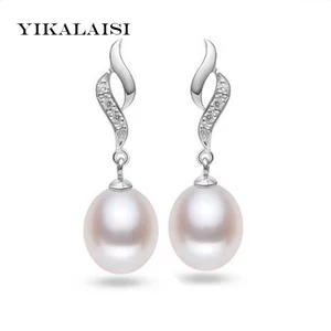 YIKALAISI 925 пробы серебряные украшения, украшения из натурального пресноводного жемчуга, длинные серьги 8-9 мм, жемчуг белогорозовогофиолетового цветов
