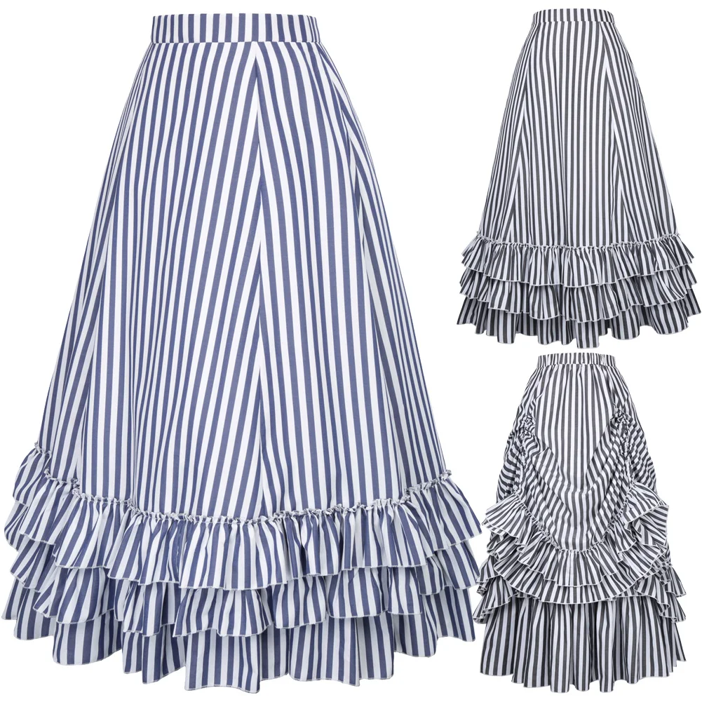 Belle Poque Винтаж в готическом стиле Высокая Талия суеты гофрированная юбка