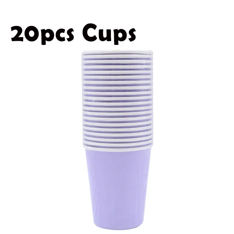 Cups-20pcs 65 шт. Свадебные украшения для дня рождения светильник Фиолетовый одноразовые столовые приборы чашки тарелки бумажные трубочки, принадлежности для вечеринки детский душ сувениры - Цвет: Cups-20pcs