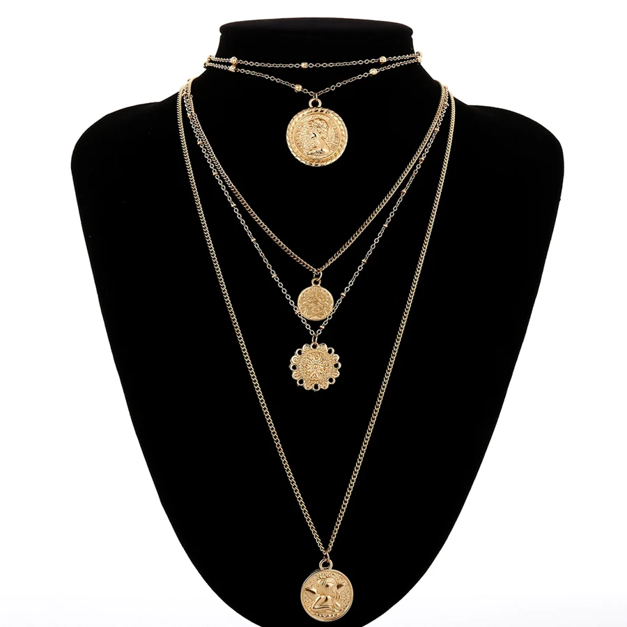 Golden Color Ingesight. Z Boho 5 многослойная длинная Регулируемая цепочка 4 кулон колье ожерелье Мода Монета Руна королева ювелирные изделия женский подарок - Окраска металла: Golden Color