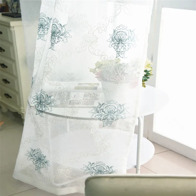 Европейский роскошный синий занавеска из тюли с вышивкой для Гостиная Спальня