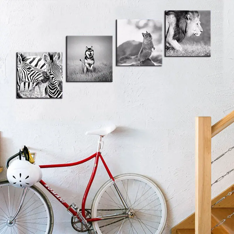 4 Piece Black White Animal Canvas Decoration Home Modular Picture Art Decorative Nordic Poster No Frame Painting | Дом и сад
