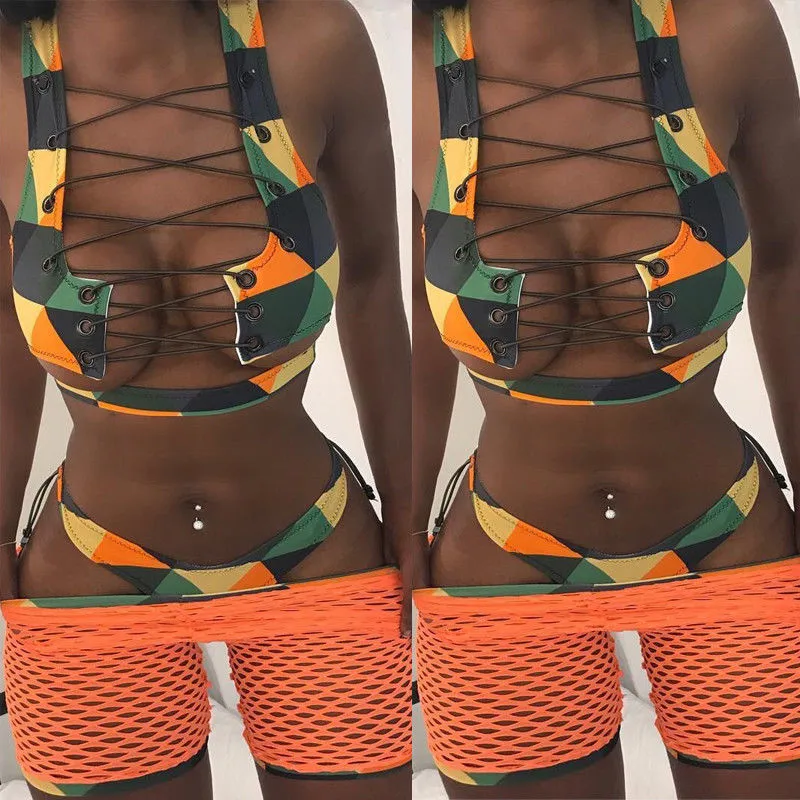 Женский бюстгальтер с пуш ап бандажный комплект бикини голубой/зеленый