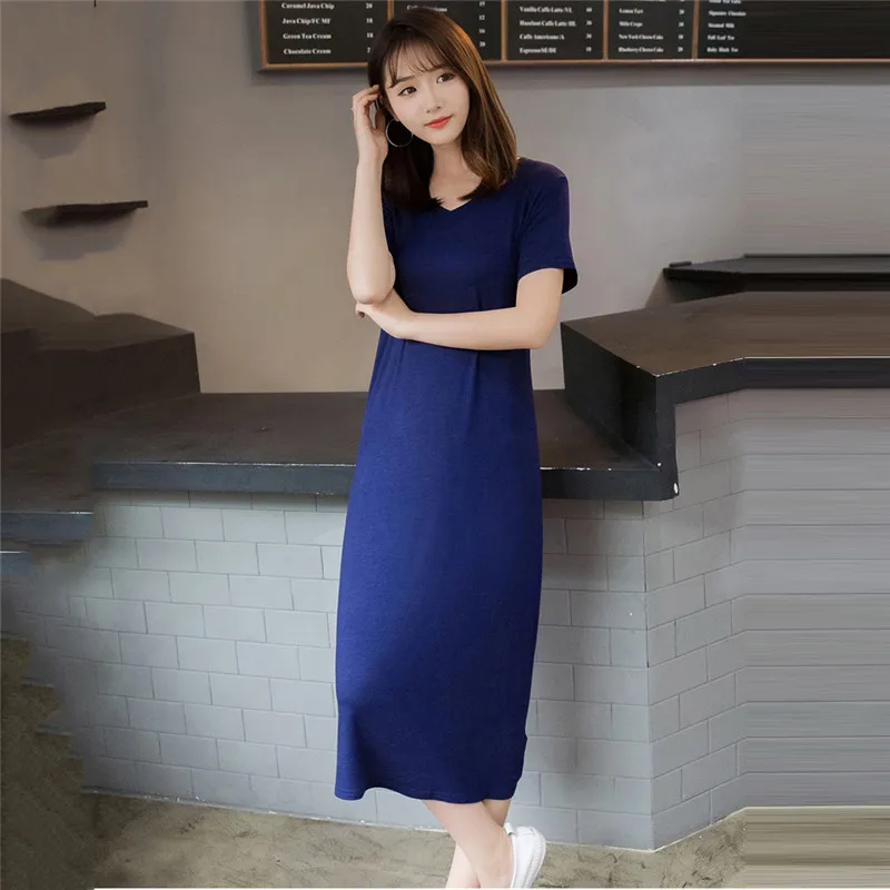 Корейские длинные платья большого размера s повседневное черное летнее платье