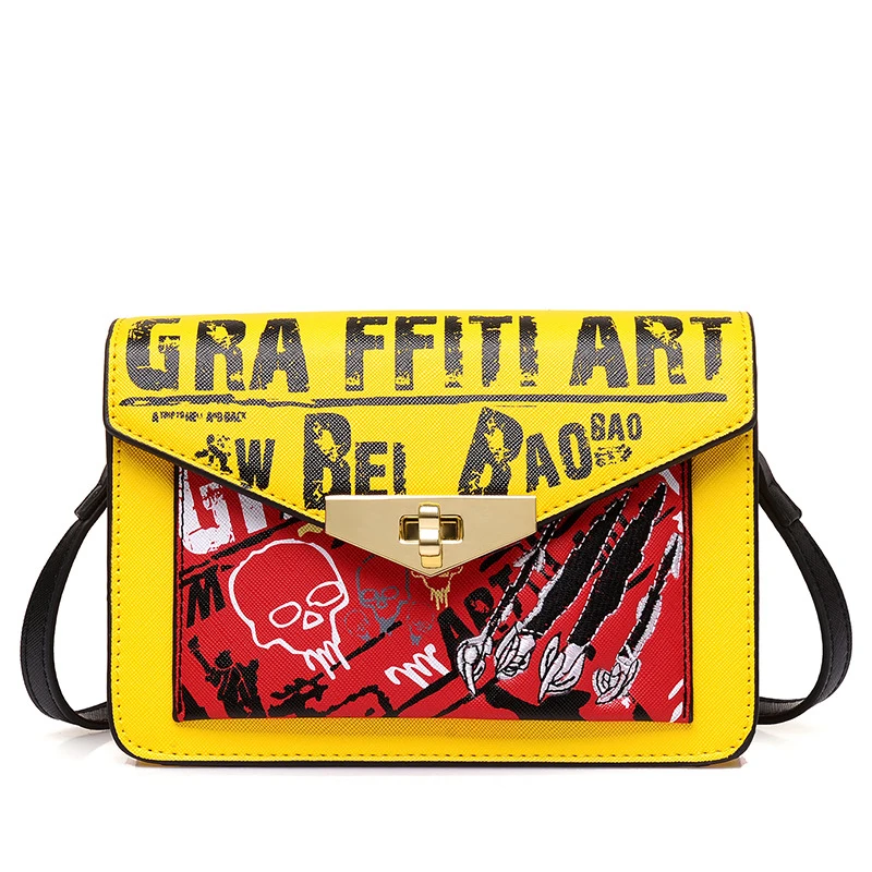 Симпатичные Любовь Граффити сумочка Сеть женщины вечер сцепления дамы мобильный