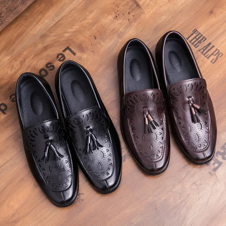 Genuine Leather Men Shoes British Style Pointed Toe Man Shoe Hollow Out Brogue Oxford For Tassel Formal Business Flats | Обувь