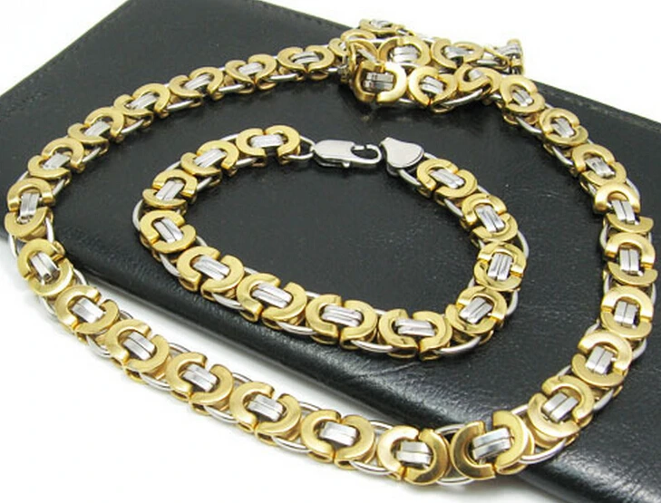 Золотой ювелирный набор из нержавеющей стали 8 мм широкая плоская Византийская