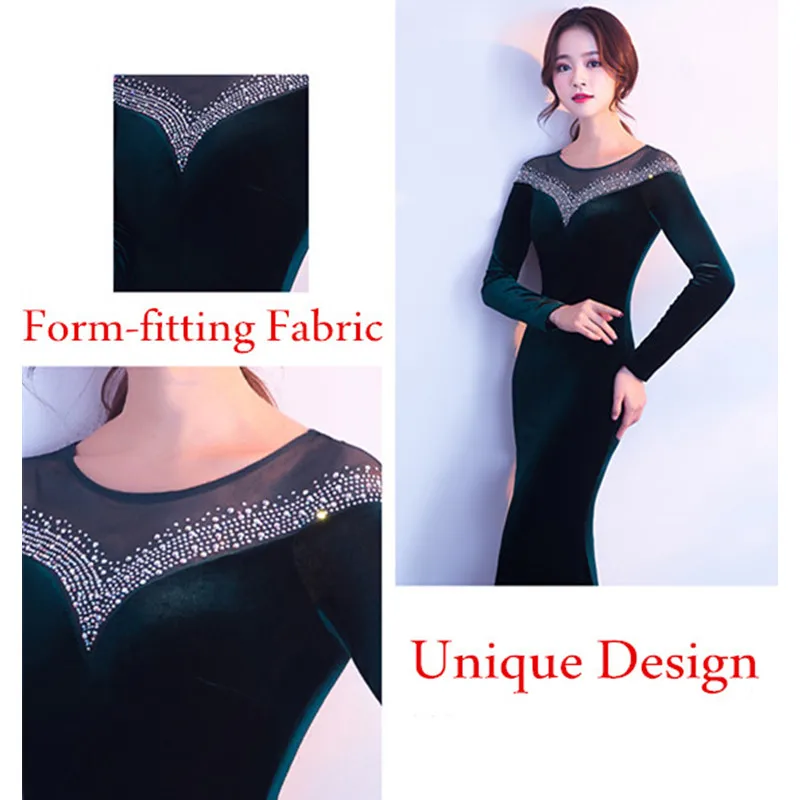 Длинное бархатное зимнее платье для женщин Vestidos Verano Макси платье элегантное вечернее платье Русалка с длинным рукавом
