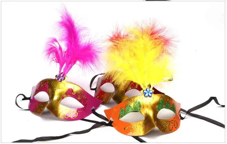 

6 Colours Fashion Women Sexy Mask Hallowmas Venetian Eye Mask Masquerade Masks With Flower Feather Easter Dance Party Masks