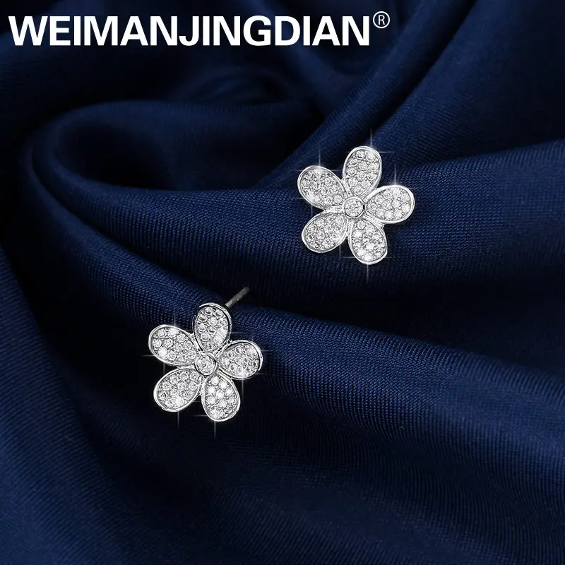 231 silver WEIMANJINGDIAN Новое поступление кубического циркония фианит, циркон, кристалл 5 лепестков цветка, серьги со шпилькой, для Для женщин и девочек - Окраска металла: 231 silver